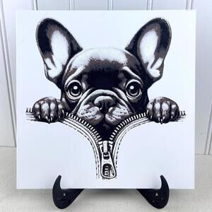 French Bulldog Wall Art, Zipper Dog Art, Dog Lover Art, Textured Art